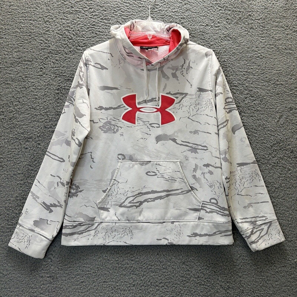 Under Armour Sweatshirt Women Large Snow Camo Hoodie Semi Fitted Fleece Pullover
